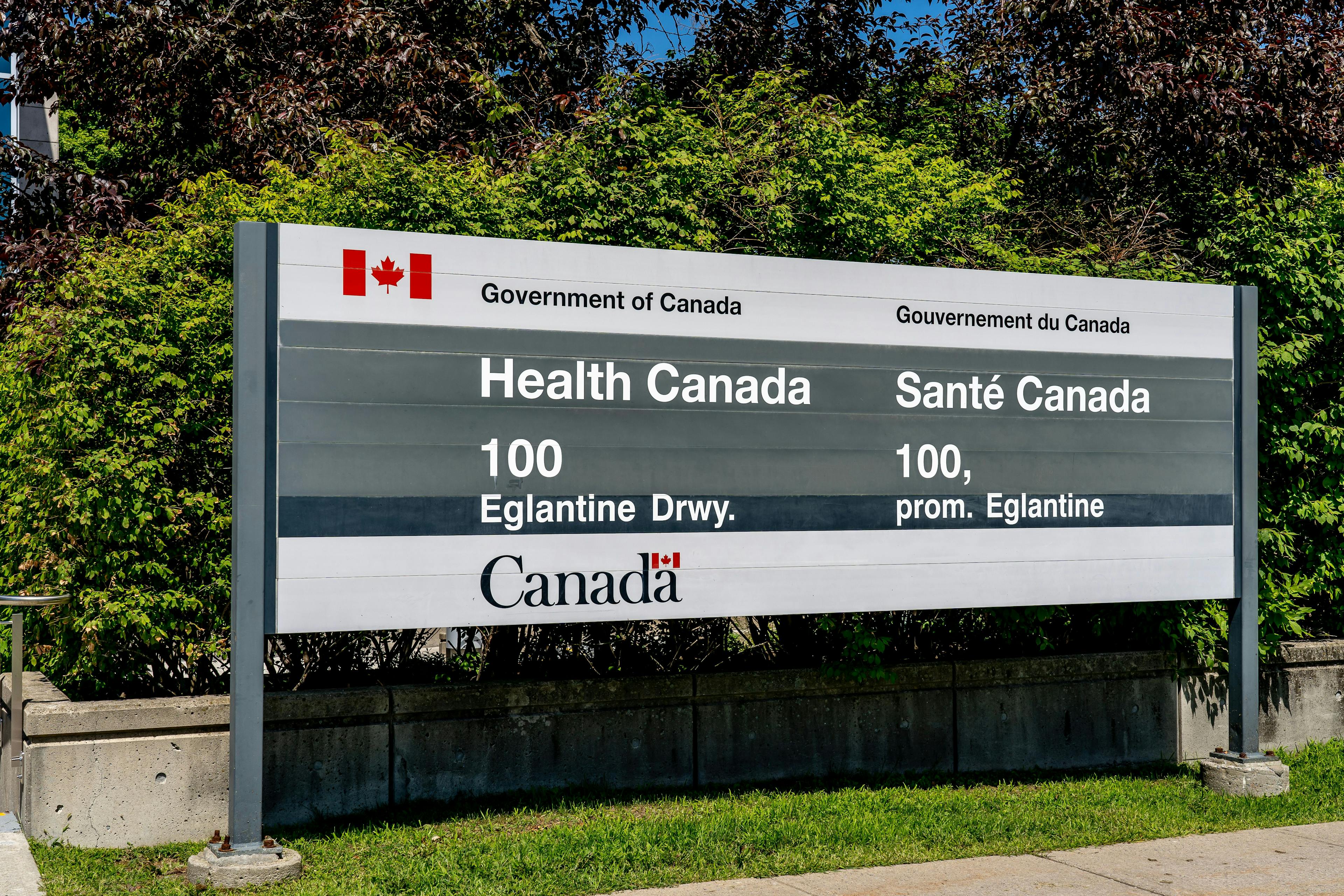 Health Canada sign at 100 Eglantine Drwy office in Ottawa